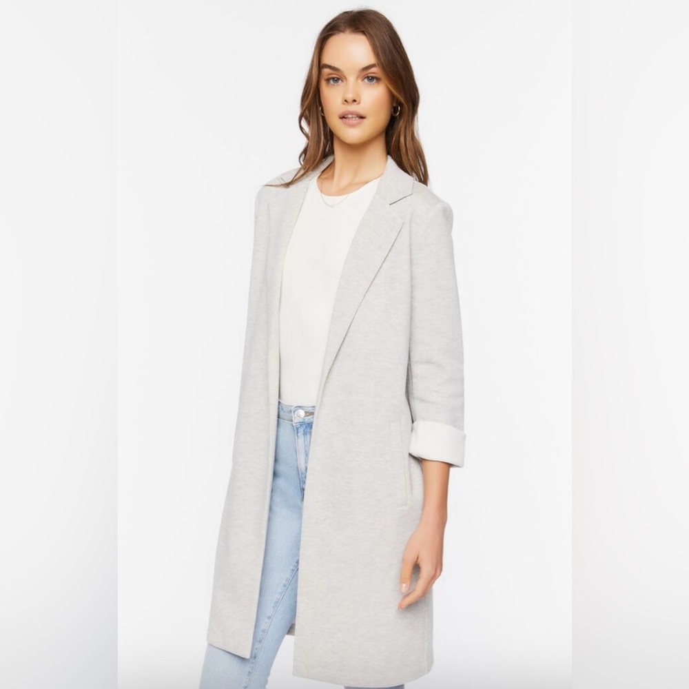 Forever 21 Gray Longline Open Front Duster Coat Minimalist | Size S - Picture 5 of 14